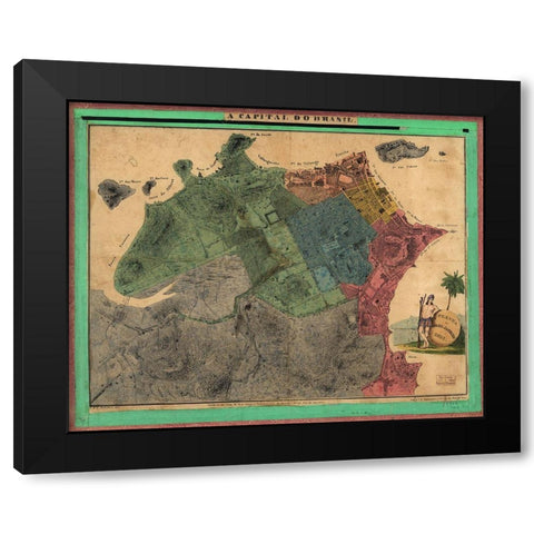 Rio De Janiero Capital do Brazil 1831 Black Modern Wood Framed Art Print with Double Matting by Vintage Maps