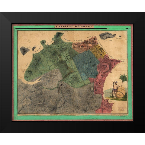 Rio De Janiero Capital do Brazil 1831 Black Modern Wood Framed Art Print by Vintage Maps