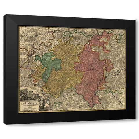 Duchy of Luxemburg 1700 Black Modern Wood Framed Art Print with Double Matting by Vintage Maps