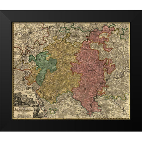Duchy of Luxemburg 1700 Black Modern Wood Framed Art Print by Vintage Maps