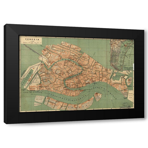 Venice Venezia 1886 Black Modern Wood Framed Art Print with Double Matting by Vintage Maps