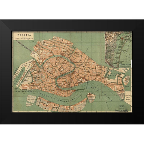 Venice Venezia 1886 Black Modern Wood Framed Art Print by Vintage Maps