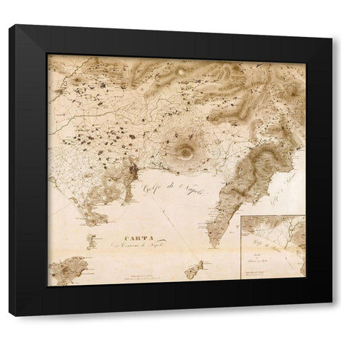 Naples Region with Vesuvius Italy 1828 Black Modern Wood Framed Art Print with Double Matting by Vintage Maps