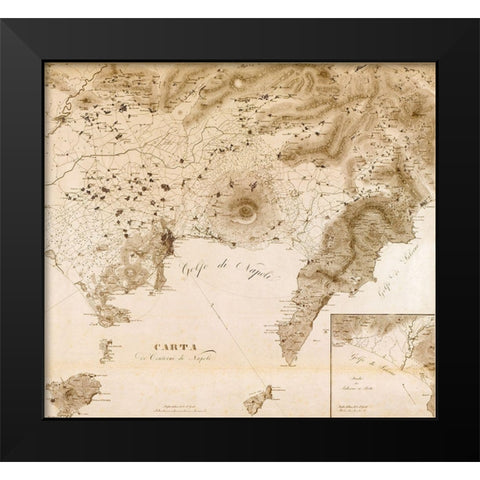 Naples Region with Vesuvius Italy 1828 Black Modern Wood Framed Art Print by Vintage Maps