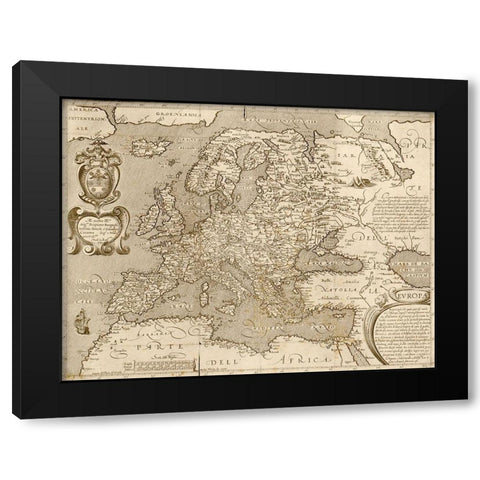 Europe Black Modern Wood Framed Art Print with Double Matting by Vintage Maps