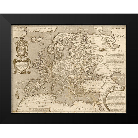 Europe Black Modern Wood Framed Art Print by Vintage Maps