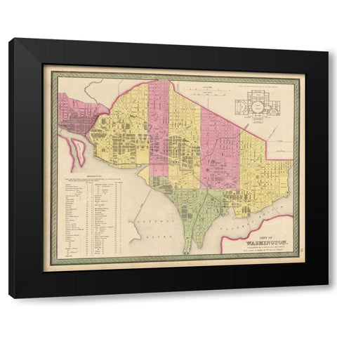 Washington DC City Plan 1849 Black Modern Wood Framed Art Print with Double Matting by Vintage Maps