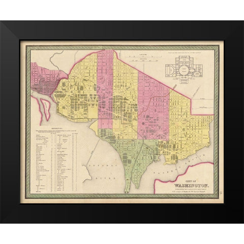 Washington DC City Plan 1849 Black Modern Wood Framed Art Print by Vintage Maps