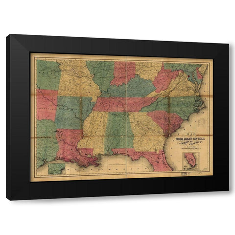 Seat of War 1865 Black Modern Wood Framed Art Print with Double Matting by Vintage Maps
