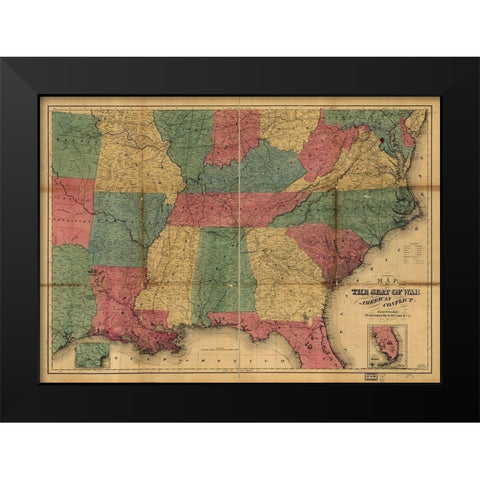 Seat of War 1865 Black Modern Wood Framed Art Print by Vintage Maps