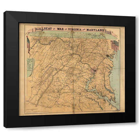 Seat of War Virginia and Maryland 1863 Black Modern Wood Framed Art Print with Double Matting by Vintage Maps