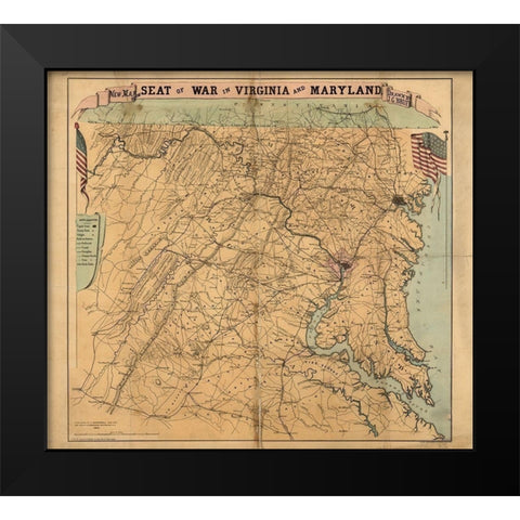 Seat of War Virginia and Maryland 1863 Black Modern Wood Framed Art Print by Vintage Maps