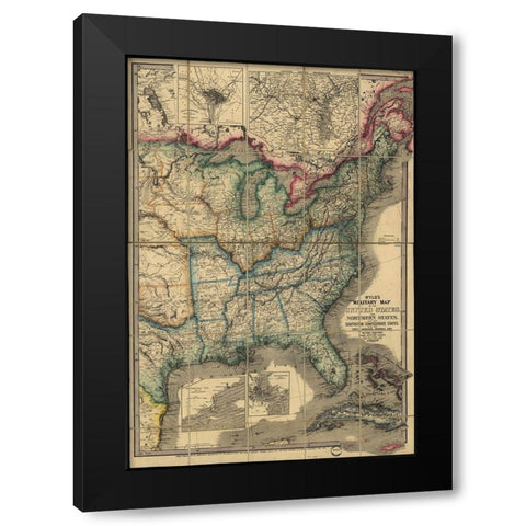Military Map of the United states 1861 Black Modern Wood Framed Art Print with Double Matting by Vintage Maps
