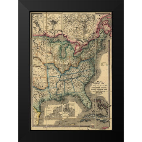 Military Map of the United states 1861 Black Modern Wood Framed Art Print by Vintage Maps