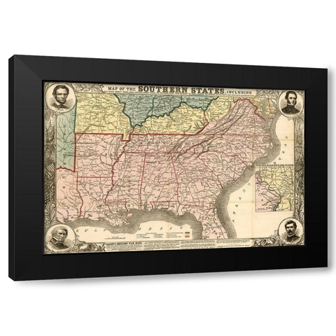 Southern States During the Rebellion 1863 Black Modern Wood Framed Art Print with Double Matting by Vintage Maps