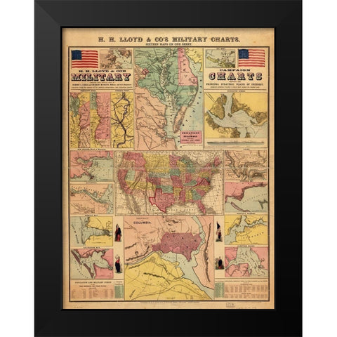 Campaign military charts showing the principal strategic places 1861 Black Modern Wood Framed Art Print by Vintage Maps