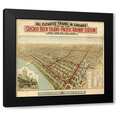Chicago Rock Island and Pacific Railway Station 1897 Black Modern Wood Framed Art Print with Double Matting by Vintage Maps