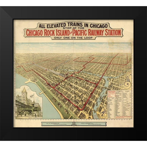 Chicago Rock Island and Pacific Railway Station 1897 Black Modern Wood Framed Art Print by Vintage Maps