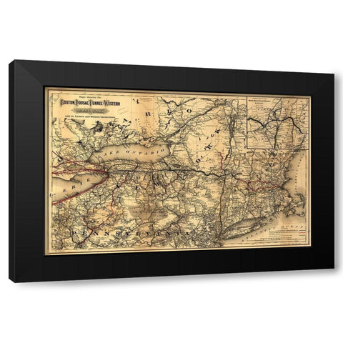 Boston Hoosac Tunnel and Western Railway 1881 Black Modern Wood Framed Art Print with Double Matting by Vintage Maps