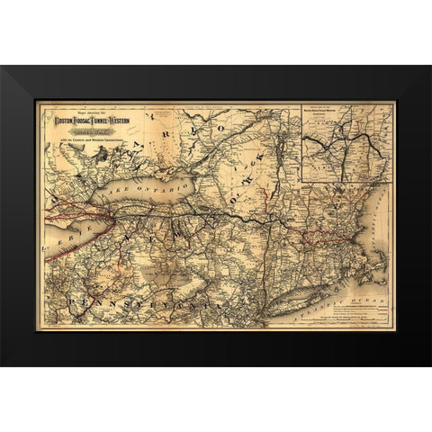 Boston Hoosac Tunnel and Western Railway 1881 Black Modern Wood Framed Art Print by Vintage Maps