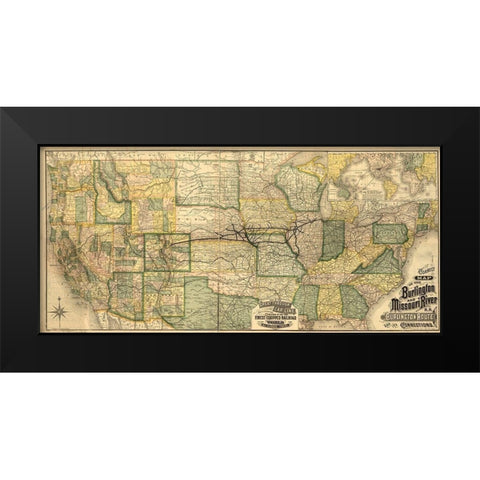 Burlington and Missouri River R R the Burlington Route 1882 Black Modern Wood Framed Art Print by Vintage Maps