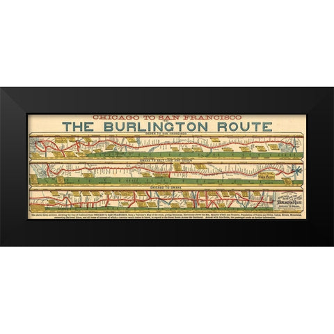 Chicago to San Francisco via the Burlington Route  Black Modern Wood Framed Art Print by Vintage Maps
