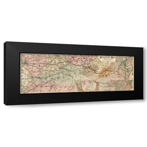 Chesapeake and Ohio Railroad 1873 Black Modern Wood Framed Art Print with Double Matting by Vintage Maps