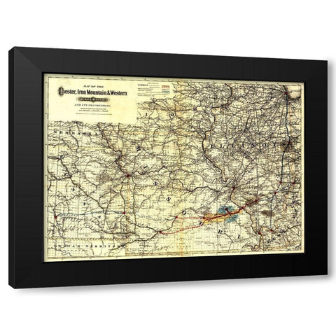 Chester Iron Mountain and Western Railroad 1881 Black Modern Wood Framed Art Print with Double Matting by Vintage Maps