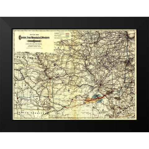Chester Iron Mountain and Western Railroad 1881 Black Modern Wood Framed Art Print by Vintage Maps