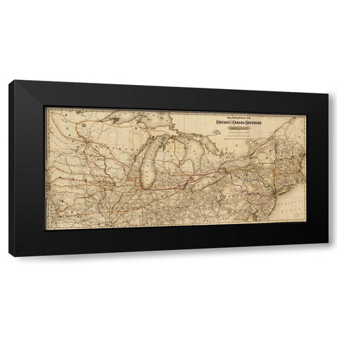 Chicago and Canada Southern Railway 1872 Black Modern Wood Framed Art Print with Double Matting by Vintage Maps