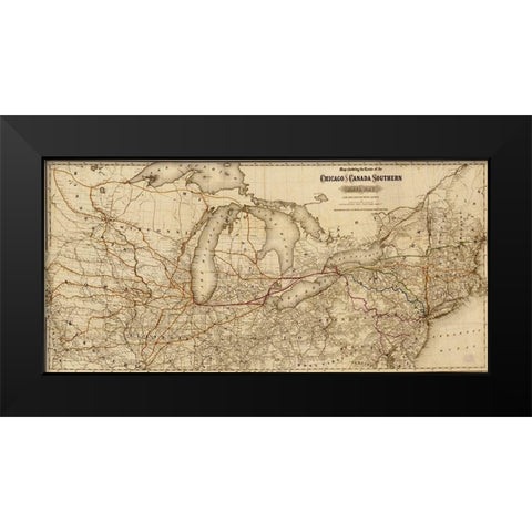Chicago and Canada Southern Railway 1872 Black Modern Wood Framed Art Print by Vintage Maps