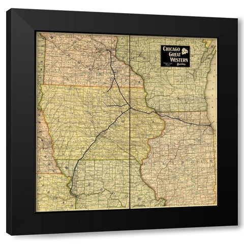 Chicago Great Western Railway Maple Leaf Route 1897 Black Modern Wood Framed Art Print by Vintage Maps