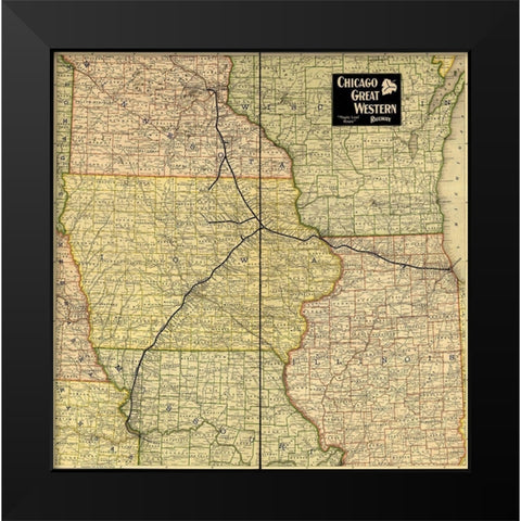 Chicago Great Western Railway Maple Leaf Route 1897 Black Modern Wood Framed Art Print by Vintage Maps