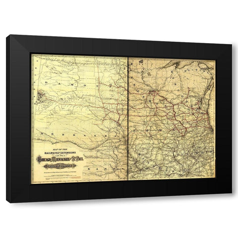 Chicago Milwaukee and St Paul Railway Company 1881 Black Modern Wood Framed Art Print by Vintage Maps