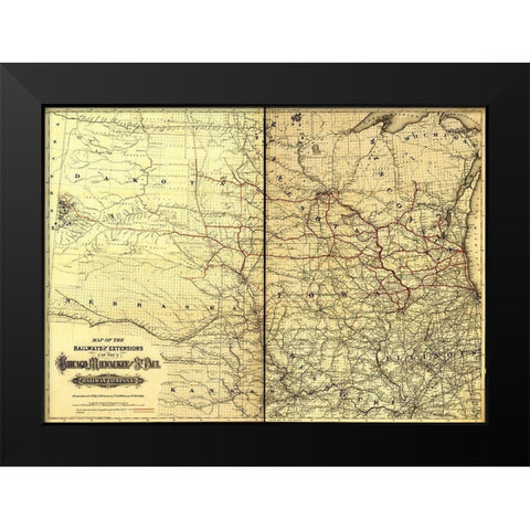 Chicago Milwaukee and St Paul Railway Company 1881 Black Modern Wood Framed Art Print by Vintage Maps
