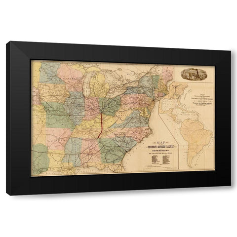 Cincinnati Southern Railway 1879 Black Modern Wood Framed Art Print by Vintage Maps