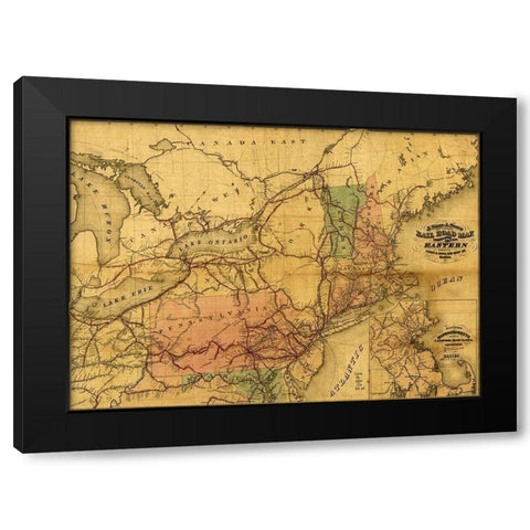 Eastern Railroad 1859 Black Modern Wood Framed Art Print with Double Matting by Vintage Maps