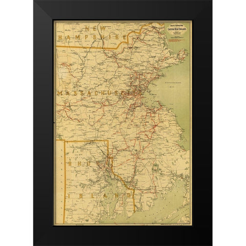 Electric railway map of eastern New England  Black Modern Wood Framed Art Print by Vintage Maps