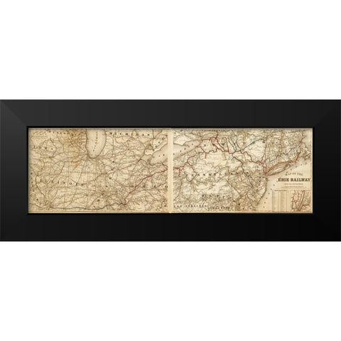 Erie Railway 1869 Black Modern Wood Framed Art Print by Vintage Maps