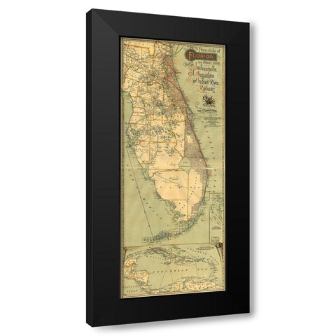 Jacksonville St Augustine and Indian River Railway 1893 Black Modern Wood Framed Art Print by Vintage Maps