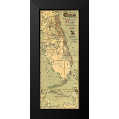 Jacksonville St Augustine and Indian River Railway 1893 Black Modern Wood Framed Art Print by Vintage Maps