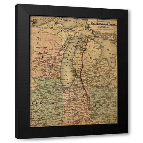 Grand Rapids and Indiana Railroad 1871 Black Modern Wood Framed Art Print with Double Matting by Vintage Maps