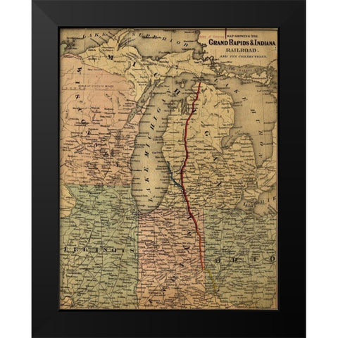 Grand Rapids and Indiana Railroad 1871 Black Modern Wood Framed Art Print by Vintage Maps