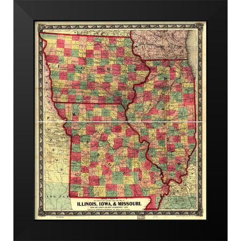 Illinois Iowa and Missouri 1857 Black Modern Wood Framed Art Print by Vintage Maps