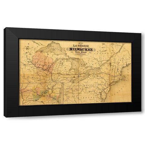 La Crosse and Milwaukee Rail Road 1855 Black Modern Wood Framed Art Print with Double Matting by Vintage Maps