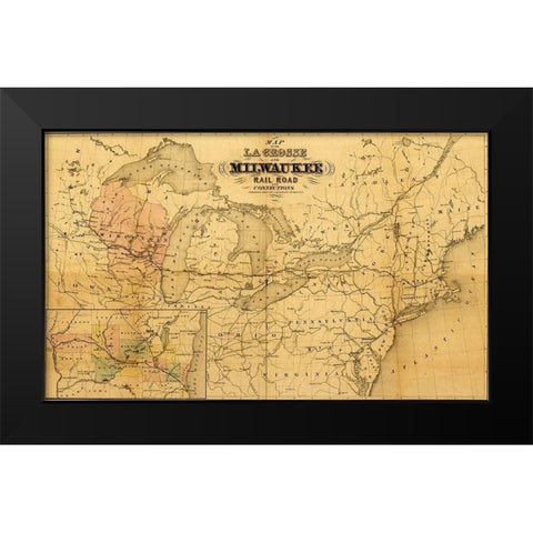 La Crosse and Milwaukee Rail Road 1855 Black Modern Wood Framed Art Print by Vintage Maps