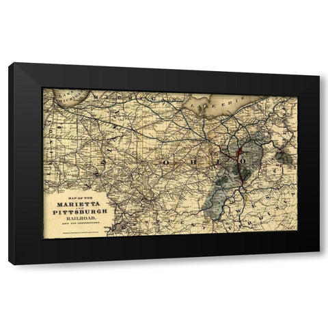 Marietta and Pittsburgh Railroad 1871 Black Modern Wood Framed Art Print by Vintage Maps