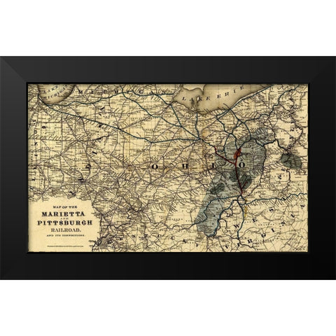 Marietta and Pittsburgh Railroad 1871 Black Modern Wood Framed Art Print by Vintage Maps