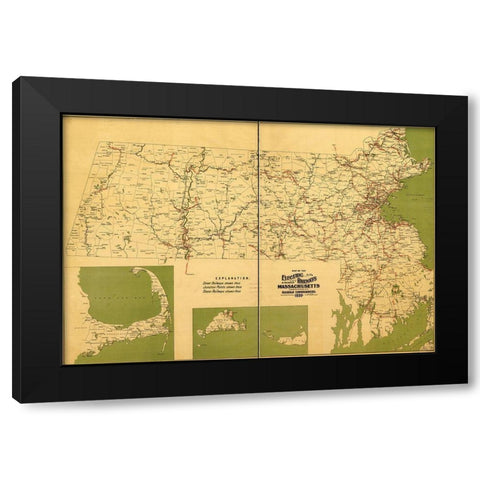 Massachusetts Electric Railways 1899 Black Modern Wood Framed Art Print by Vintage Maps
