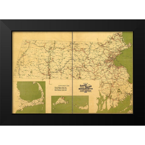 Massachusetts Electric Railways 1899 Black Modern Wood Framed Art Print by Vintage Maps